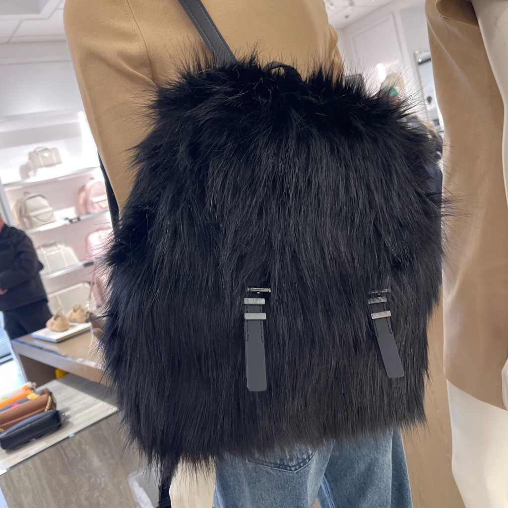 Michael Michael Kors Quinn Medium Flap Faux Fur Backpack Black Nwt Live Style